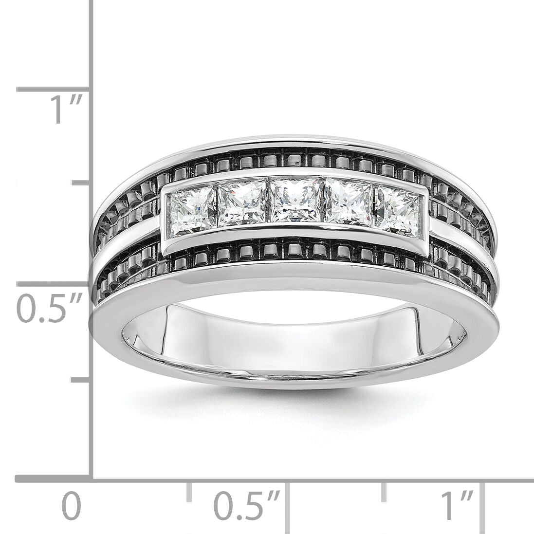 14kw w/ Black RH IBGoodman Men's Textured Square 5-Stone Dia Ring-B64095