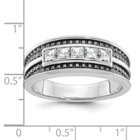 14kw w/ Black RH IBGoodman Men's Textured Square 5-Stone Dia Ring-B64095