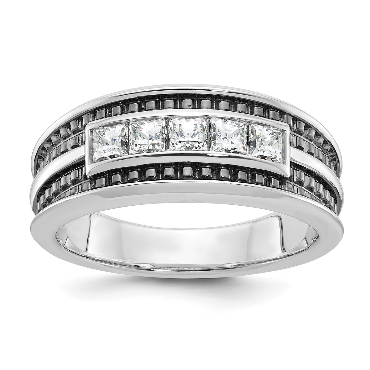 14kw w/ Black RH IBGoodman Men's Textured Square 5-Stone Dia Ring-B64095
