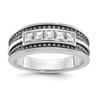14kw w/ Black RH IBGoodman Men's Textured Square 5-Stone Dia Ring-B64095