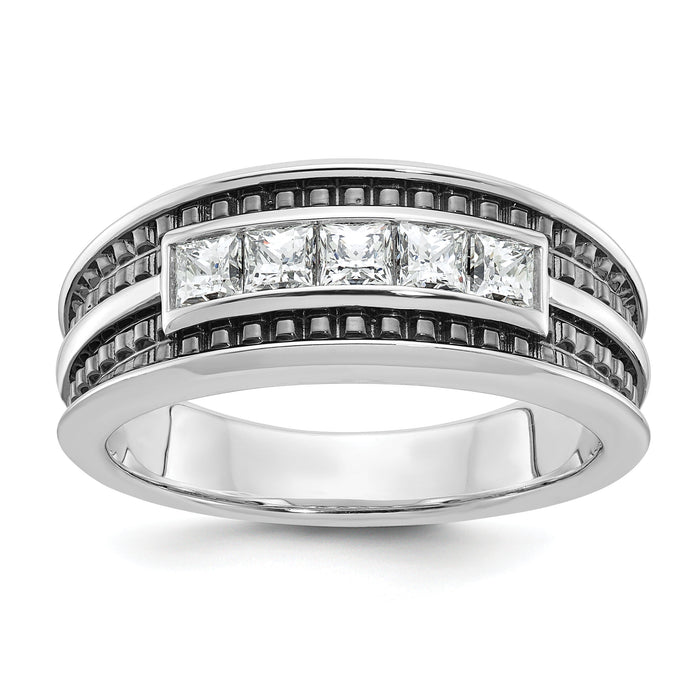14kw w/ Black RH IBGoodman Men's Textured Square 5-Stone Dia Ring-B64095