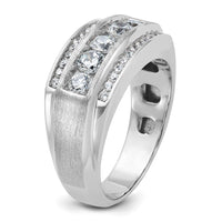 IBGoodman 14k White Gold Men's Polished and Satin 3-Row 2 1/8 Carat AA Quality Diamond Ring-B64099-4WAA