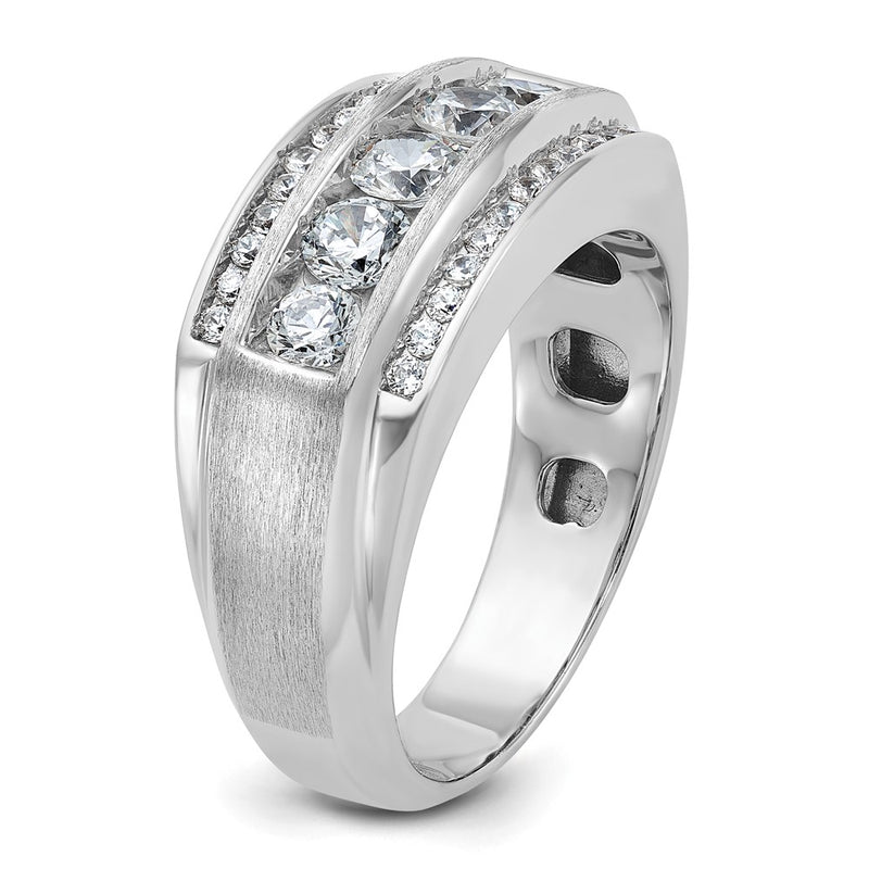 IBGoodman 14k White Gold Men's Polished and Satin 3-Row 2 1/8 Carat AA Quality Diamond Ring-B64099-4WAA