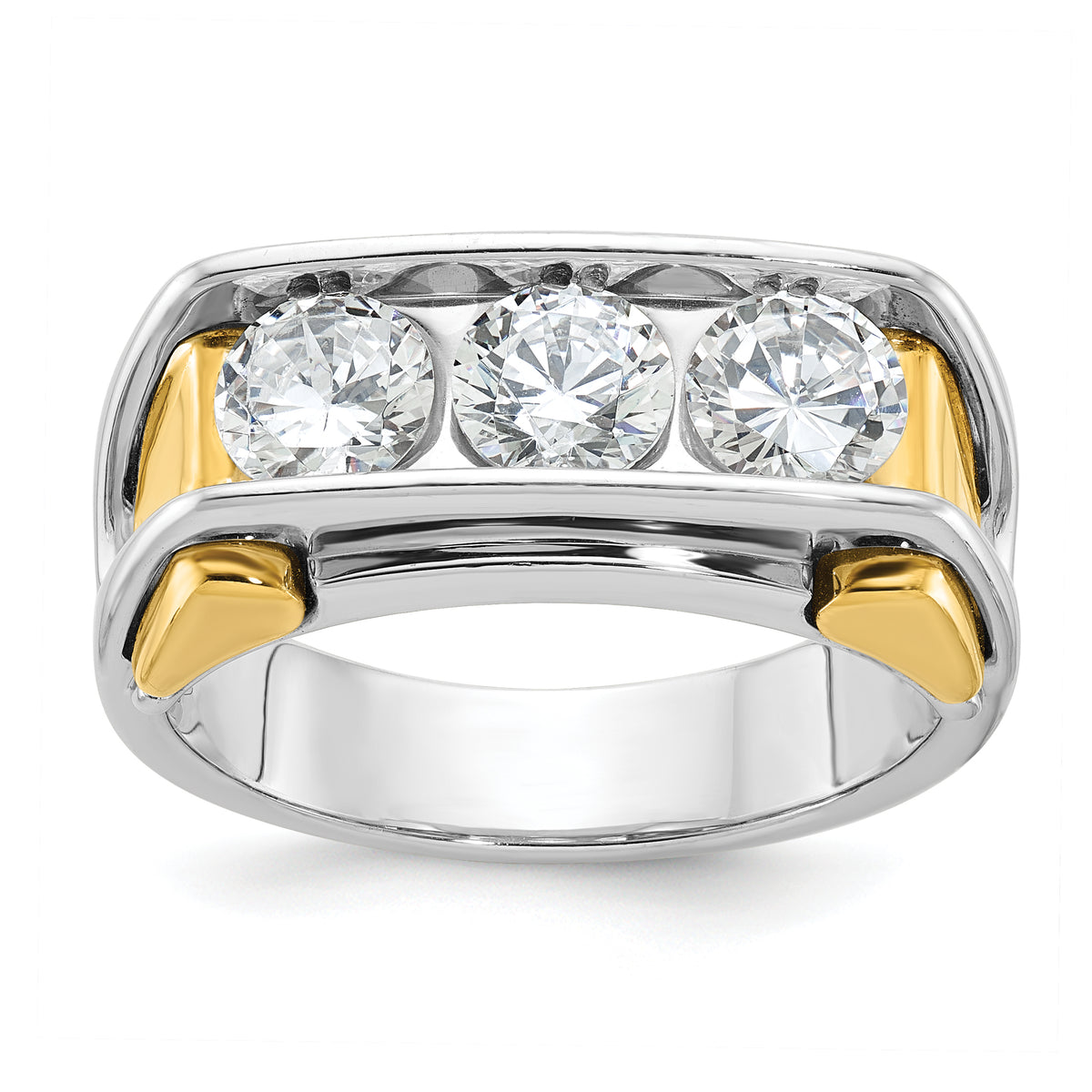 14k Two-tone IBGoodman Men's Polished 3-Stone Ring Mounting-B64102-4WY