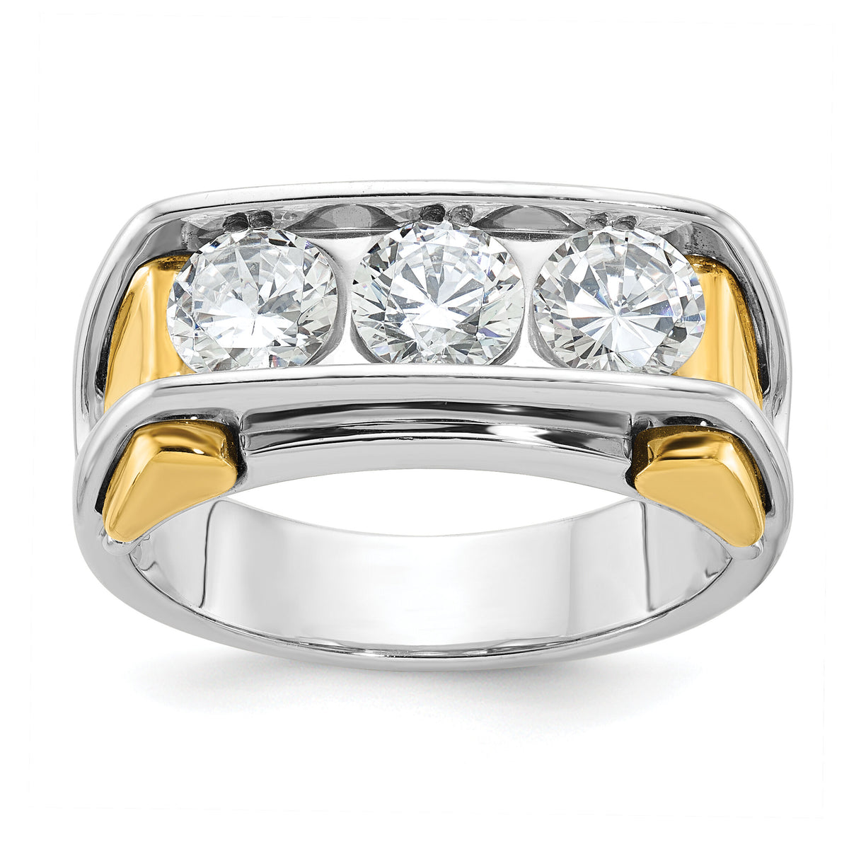 14k Two-tone IBGoodman Men's Polished 3-Stone Ring Mounting-B64102