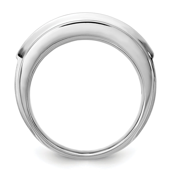 14k White Gold 5 Stone Polished Brushed and Grooved Men's Ring Mounting-B64103