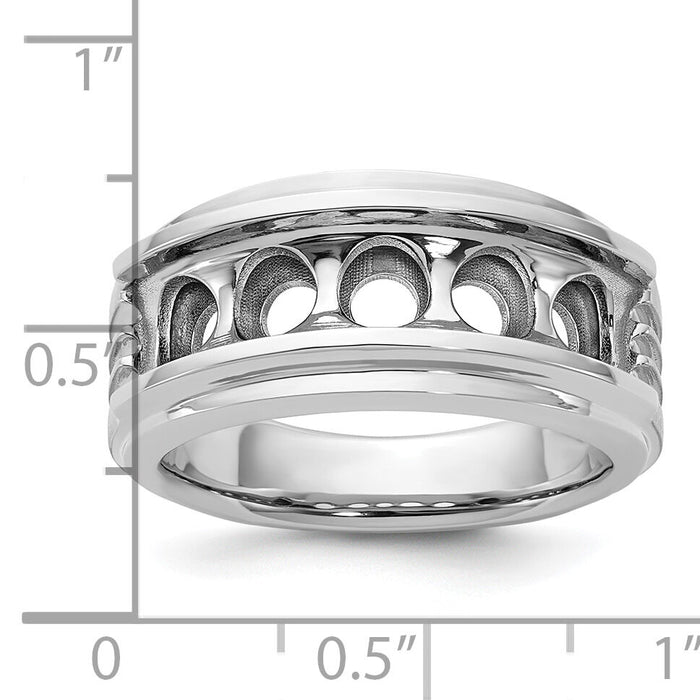 14k White Gold 5 Stone Polished Brushed and Grooved Men's Ring Mounting-B64103