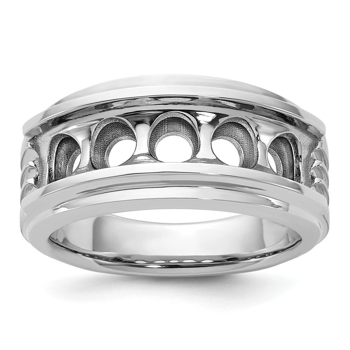 14k White Gold 5 Stone Polished Brushed and Grooved Men's Ring Mounting-B64103