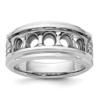 14k White Gold 5 Stone Polished Brushed and Grooved Men's Ring Mounting-B64103