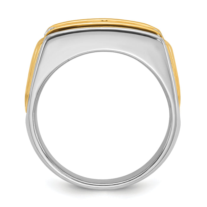 14ktt IBGoodman Men's Polished and Grooved 3-Stone Ring Mounting-B64104