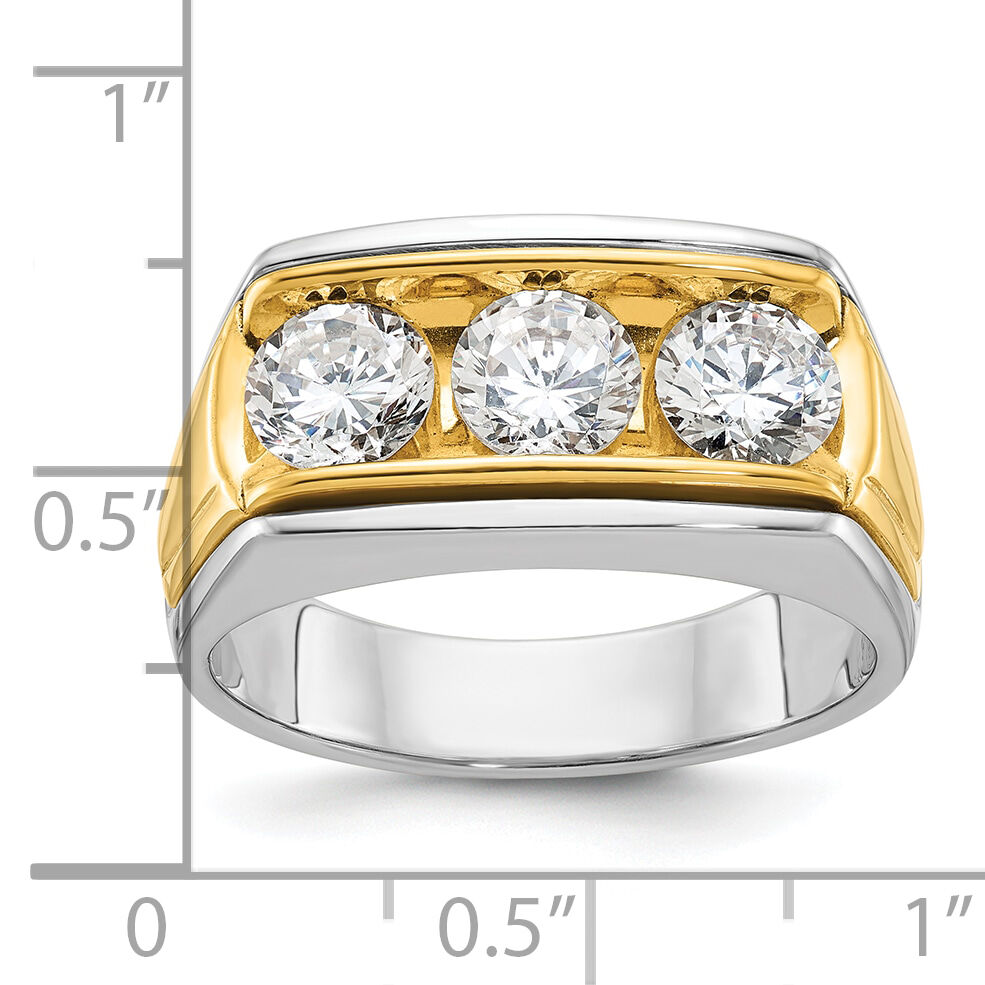 14ktt IBGoodman Men's Polished and Grooved 3-Stone Ring Mounting-B64104