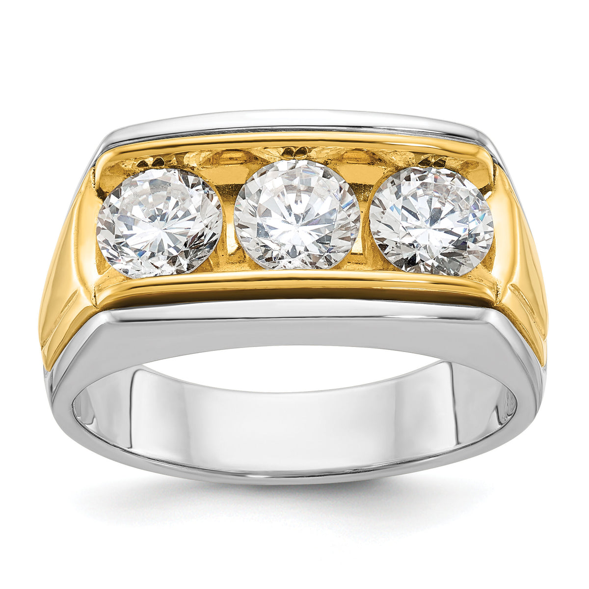 14ktt IBGoodman Men's Polished and Grooved 3-Stone Ring Mounting-B64104