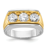 14ktt IBGoodman Men's Polished and Grooved 3-Stone Ring Mounting-B64104