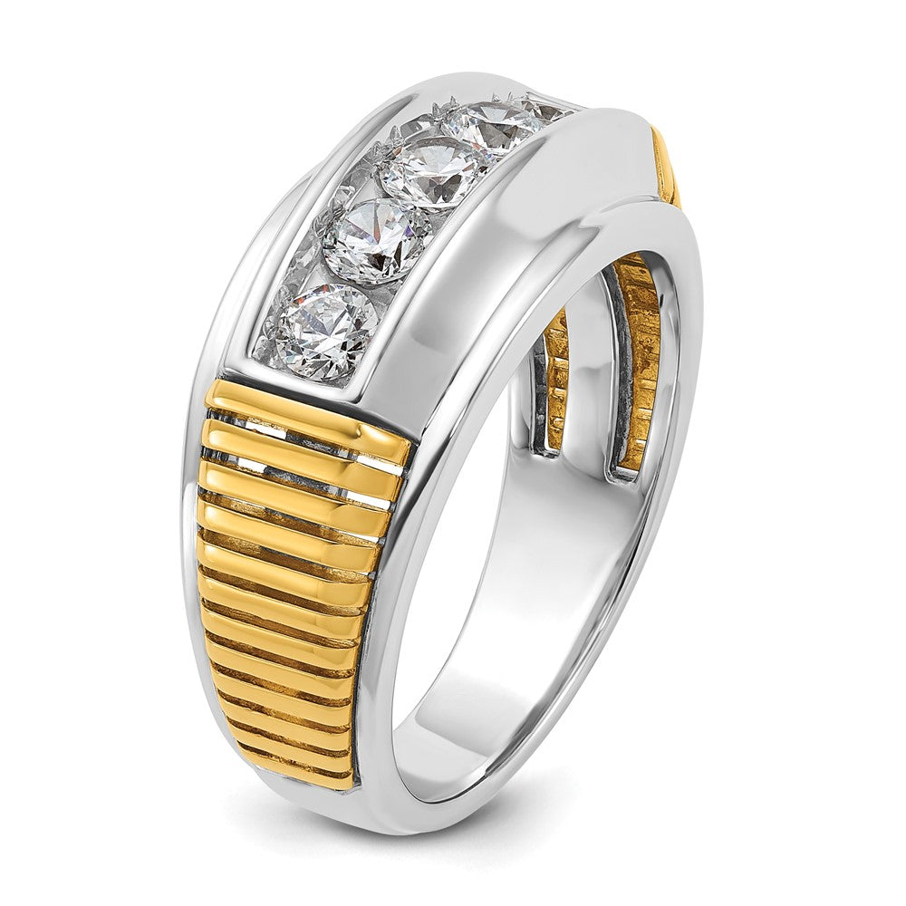 IBGoodman 14k Two-tone Men's Polished and Textured 5-Stone 1 Carat AA Quality Diamond Ring-B64105-4WYAA