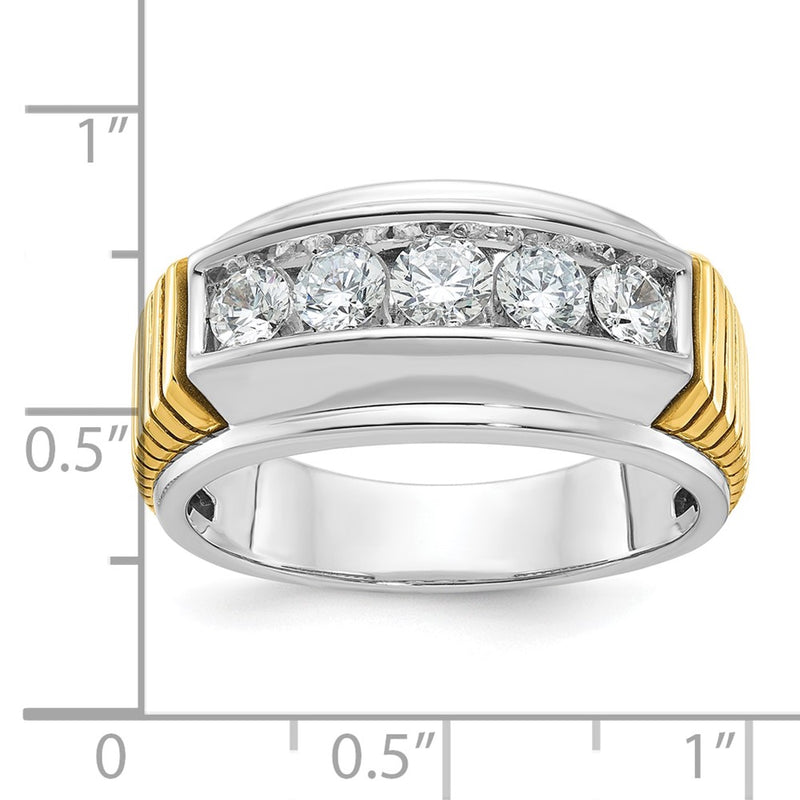 IBGoodman 14k Two-tone Men's Polished and Textured 5-Stone 1 Carat AA Quality Diamond Ring-B64105-4WYAA