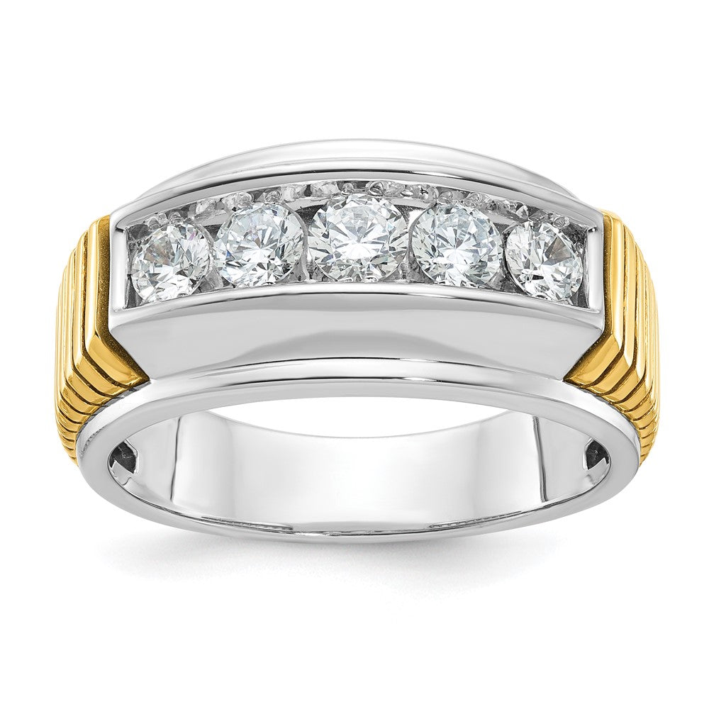 IBGoodman 14k Two-tone Men's Polished and Textured 5-Stone 1 Carat AA Quality Diamond Ring-B64105-4WYAA