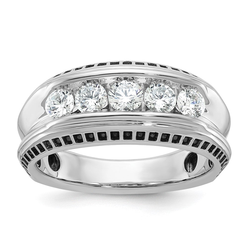 IBGoodman 14k White Gold with Black Rhodium Men's Polished and Textured 5-Stone 1 Carat AA Quality Diamond Ring-B64107-4WAA