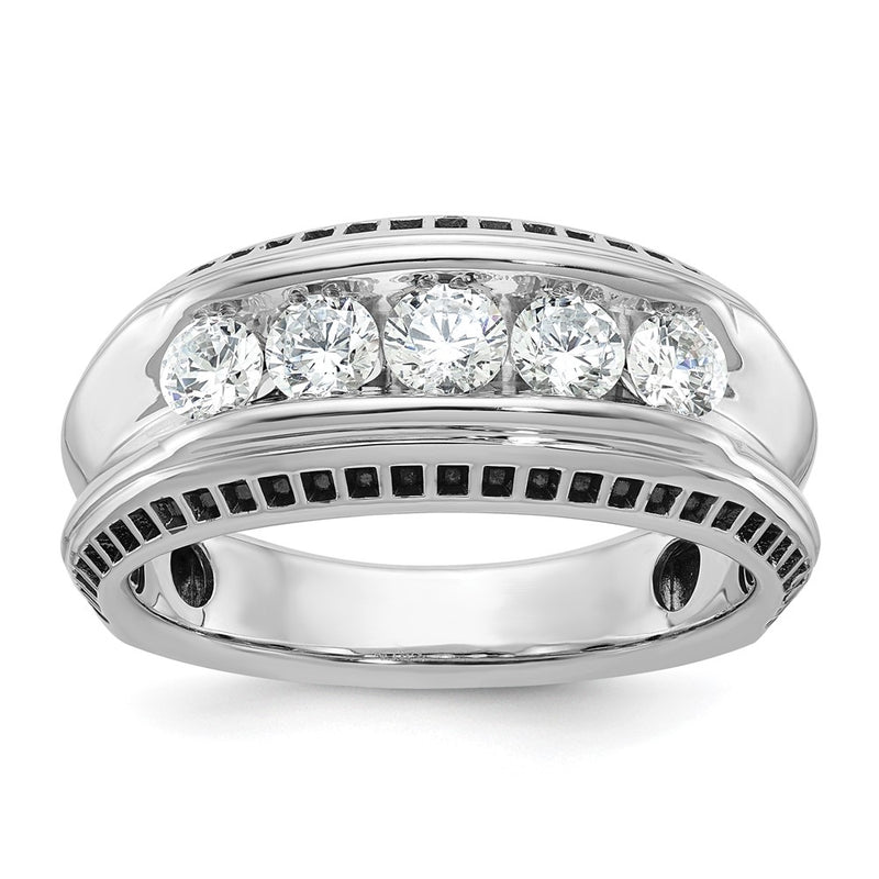 IBGoodman 14k White Gold with Black Rhodium Men's Polished and Textured 5-Stone 1 Carat AA Quality Diamond Ring-B64107-4WAA