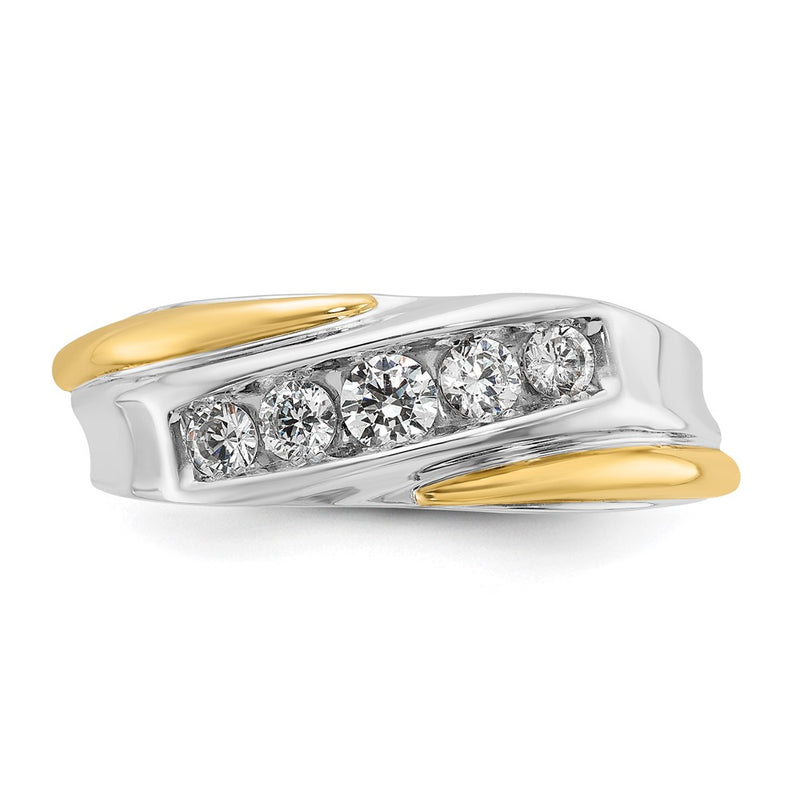 IBGoodman 14k Two-tone Men's Polished and Grooved 5-Stone 1/2 Carat AA Quality Diamond Ring-B64110-4WYAA