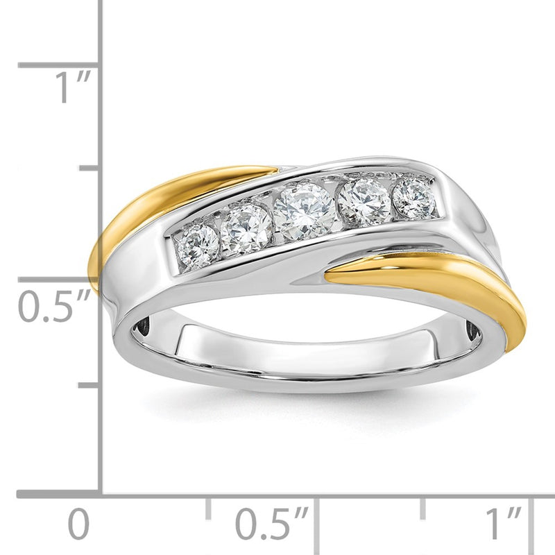 IBGoodman 14k Two-tone Men's Polished and Grooved 5-Stone 1/2 Carat AA Quality Diamond Ring-B64110-4WYAA