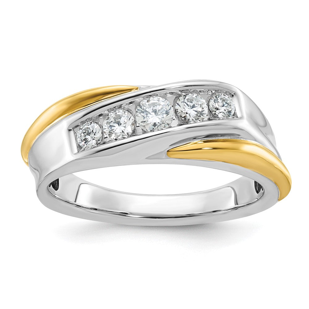 IBGoodman 14k Two-tone Men's Polished and Grooved 5-Stone 1/2 Carat AA Quality Diamond Ring-B64110-4WYAA