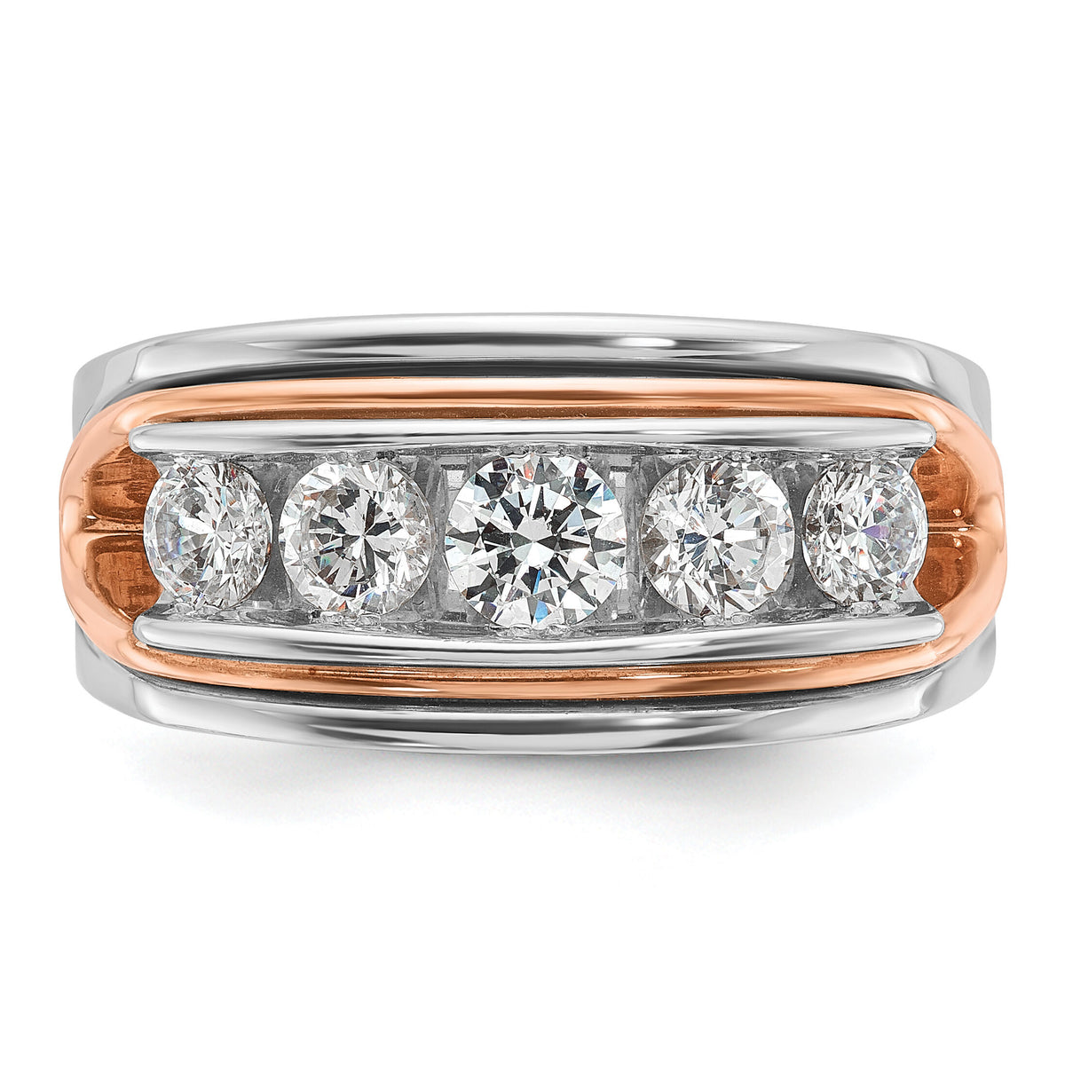 14k Two Tone 1 1/2 ct Lab Grown Diamond VS/SI+ G+ Comp 5 Stone Men's Ring-B64120