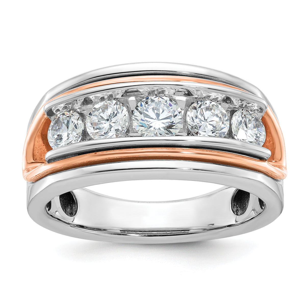 14k Two Tone 1 1/2 ct Lab Grown Diamond VS/SI+ G+ Comp 5 Stone Men's Ring-B64120