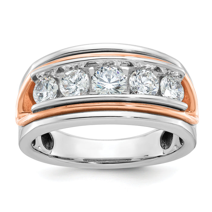 14k Two Tone 1 1/2 ct Lab Grown Diamond VS/SI+ G+ Comp 5 Stone Men's Ring-B64120