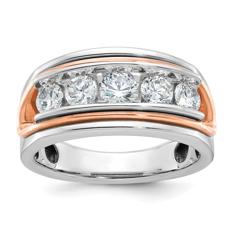 IBGoodman 14k White and Rose Gold Men's Polished and Cut-Out 5-Stone 1 1/5 Carat AA Quality Diamond Ring-B64120-4WRAA