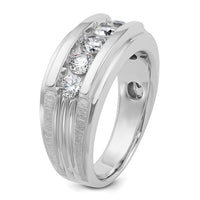 IBGoodman 14k White Gold Men's Polished Brushed and Grooved 5-Stone 1 Carat AA Quality Diamond Ring-B64134-4WAA