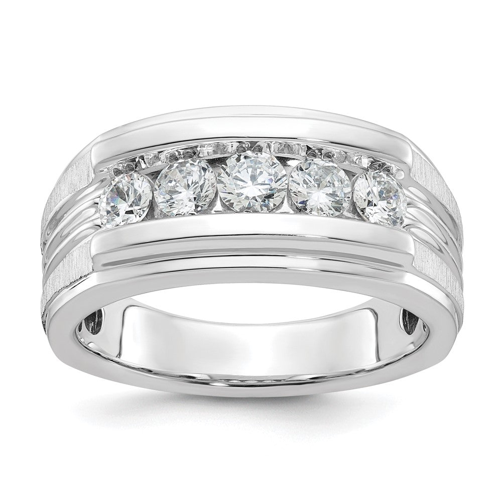 IBGoodman 14k White Gold Men's Polished Brushed and Grooved 5-Stone 1 Carat AA Quality Diamond Ring-B64134-4WAA