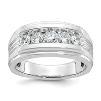 IBGoodman 14k White Gold Men's Polished Brushed and Grooved 5-Stone 1 Carat AA Quality Diamond Ring-B64134-4WAA