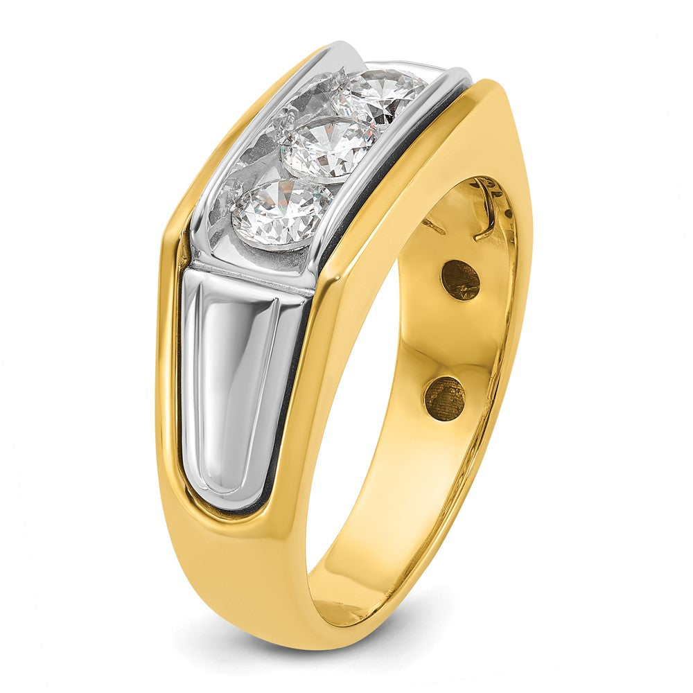 IBGoodman 14k Two-tone Men's Polished and Grooved 3-Stone 1 Carat AA Quality Diamond Ring-B64135-4YWAA