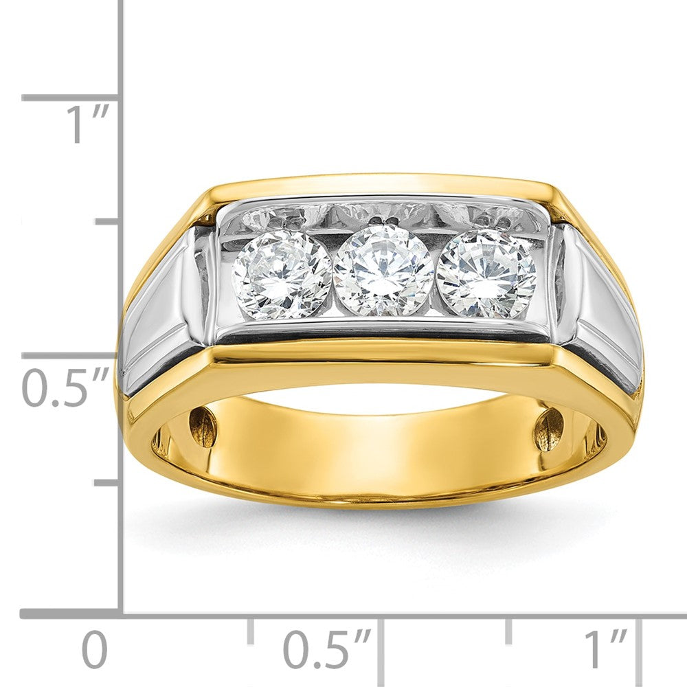 IBGoodman 14k Two-tone Men's Polished and Grooved 3-Stone 1 Carat AA Quality Diamond Ring-B64135-4YWAA