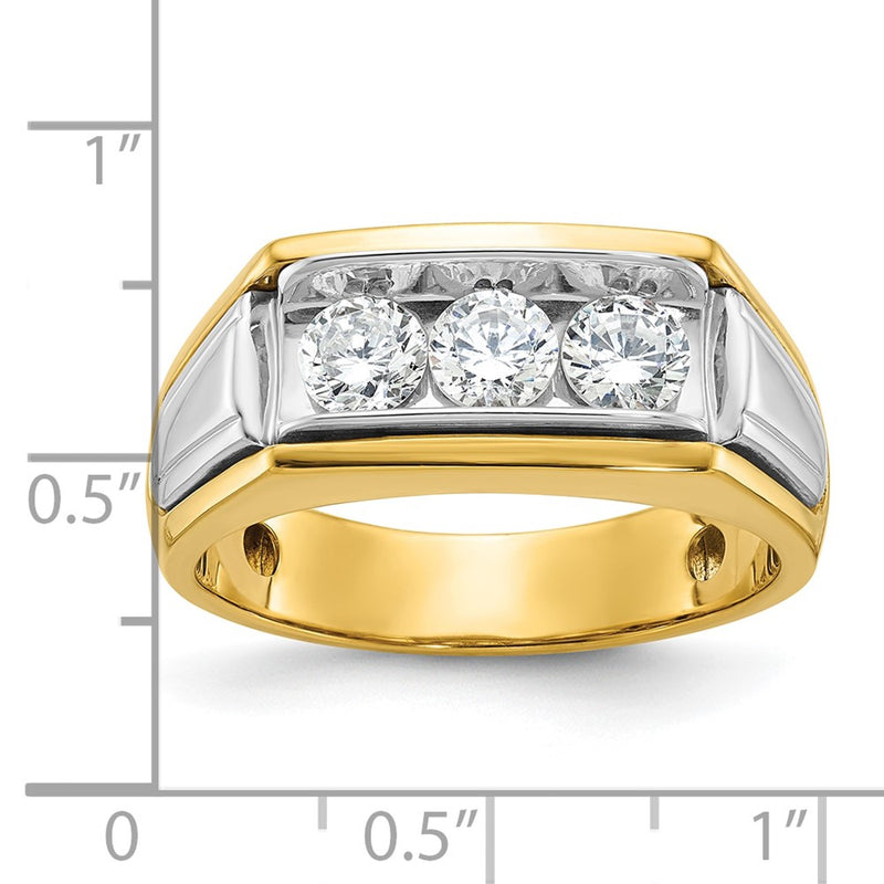 IBGoodman 14k Two-tone Men's Polished and Grooved 3-Stone 1 Carat AA Quality Diamond Ring-B64135-4YWAA