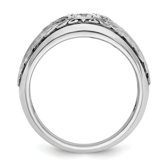 14kw w/ Blk RH IBGoodman Men's Textured 5-Stone Diamond Ring-B64158