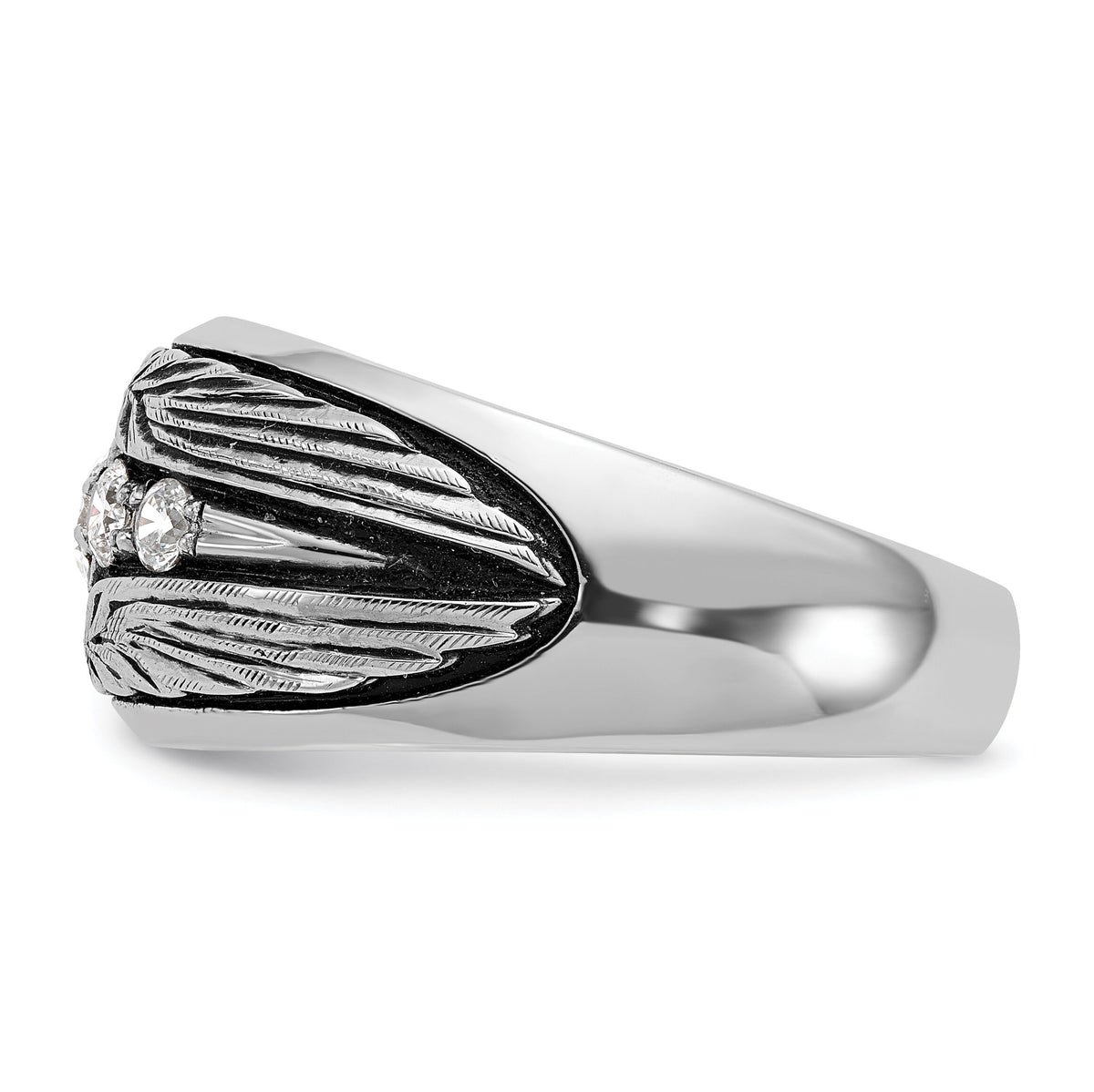 14kw w/ Blk RH IBGoodman Men's Textured 5-Stone Diamond Ring-B64158