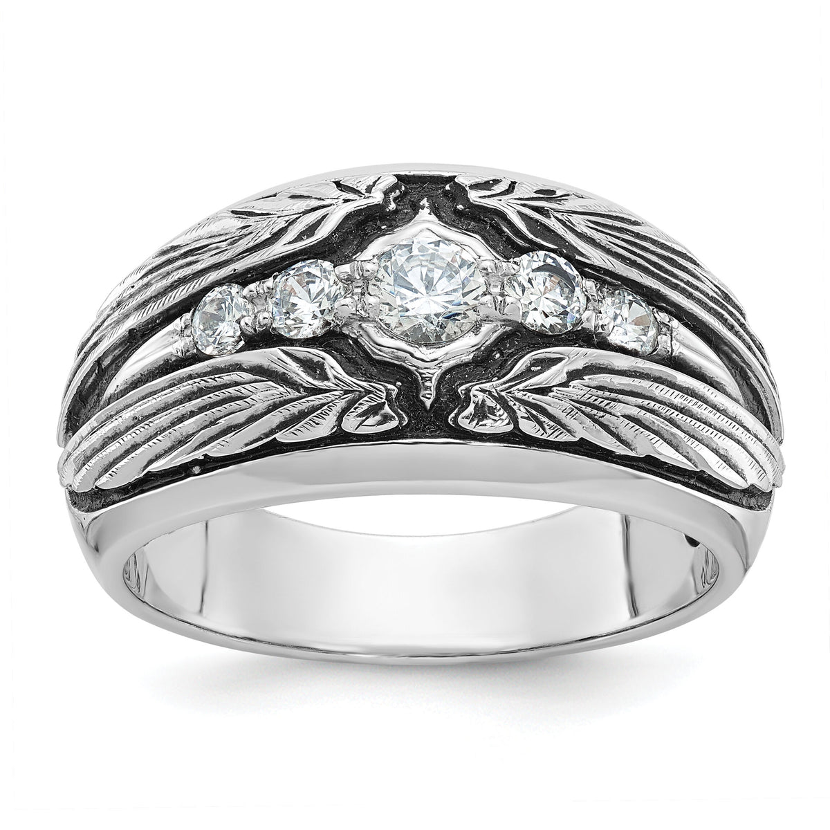 14kw w/ Blk RH IBGoodman Men's Textured 5-Stone Diamond Ring-B64158