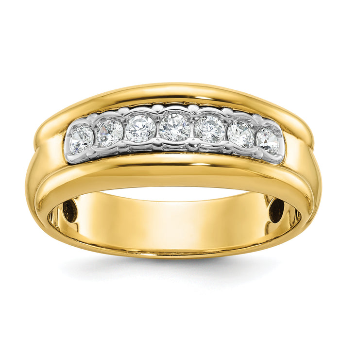 10ktt IBGoodman Men's Polished & Grooved 7-Stone Diamond Ring-B64161