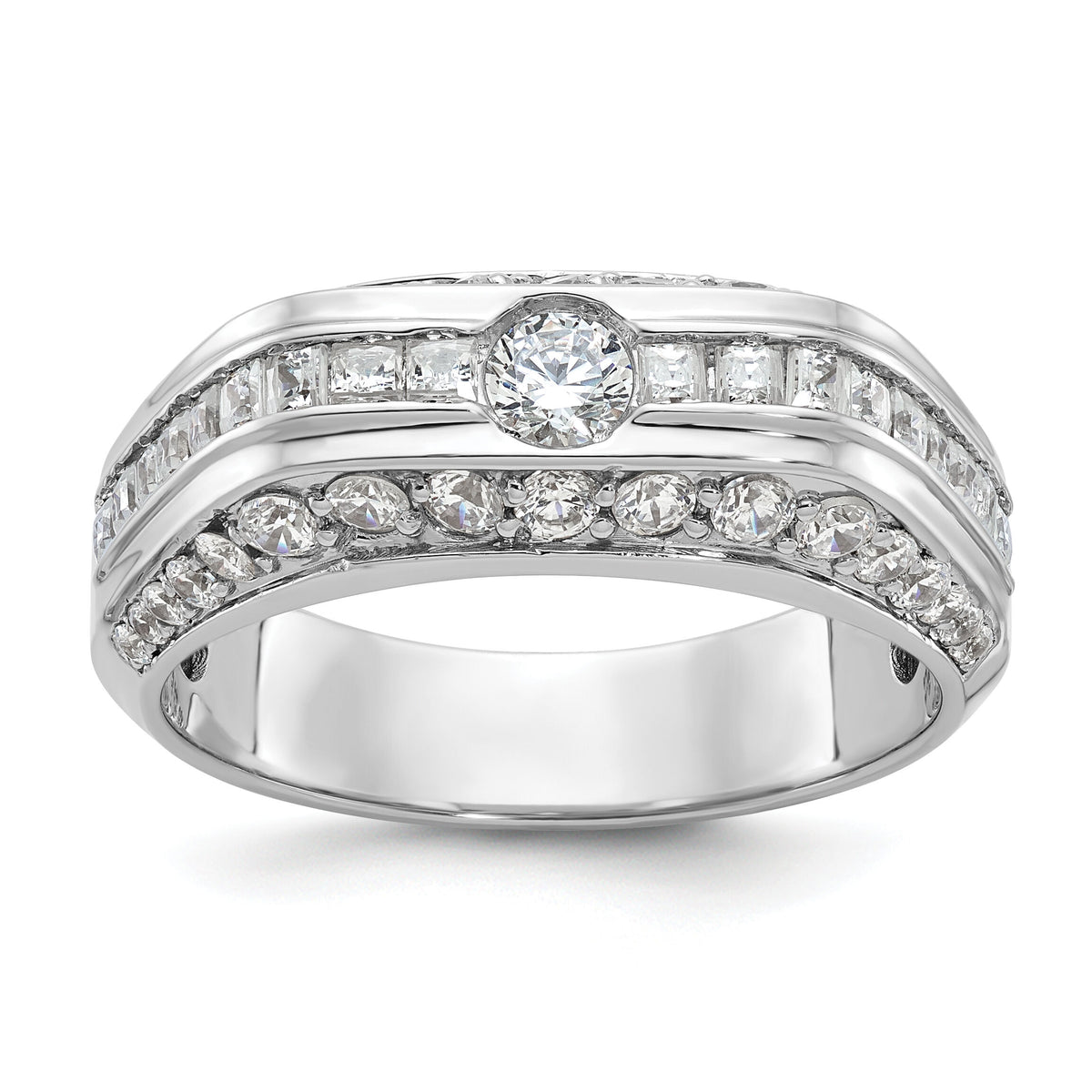 14k White Gold IBGoodman Men's Polished Diamond Ring-B64162