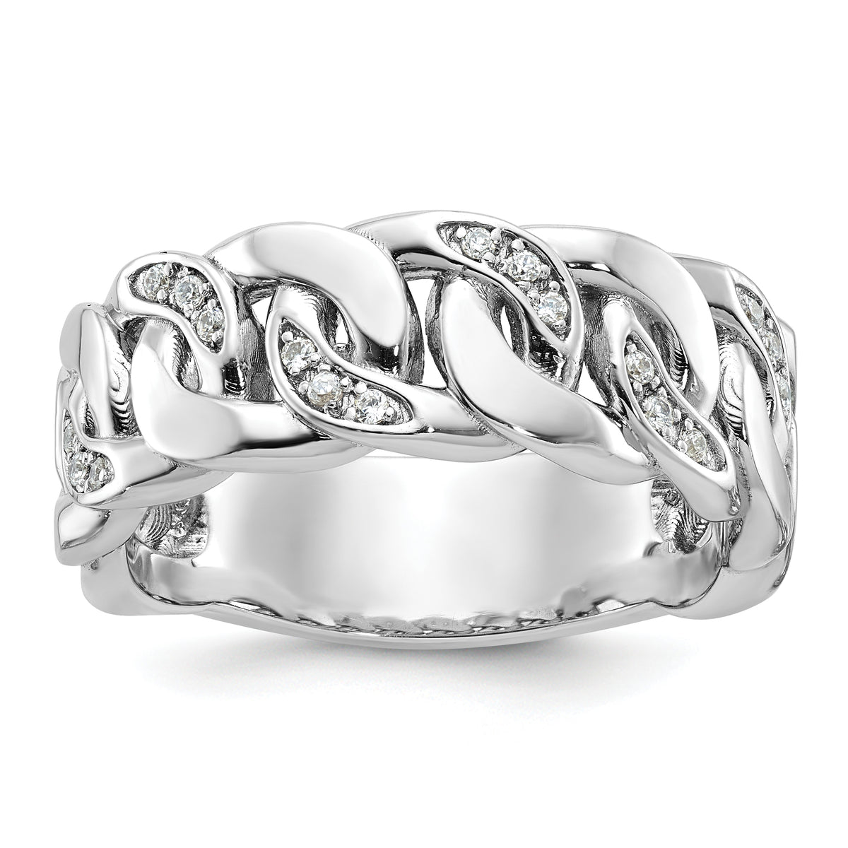 10k White Gold IBGoodman Men's Cuban Link Design Diamond Complete Ring-B64183-0WA