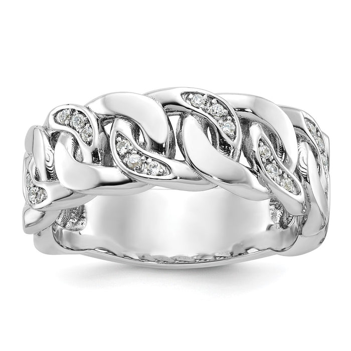 14k White Gold IBGoodman Men's Link Design 1/8 carat Diamond Complete Ring-B64183-4WAA