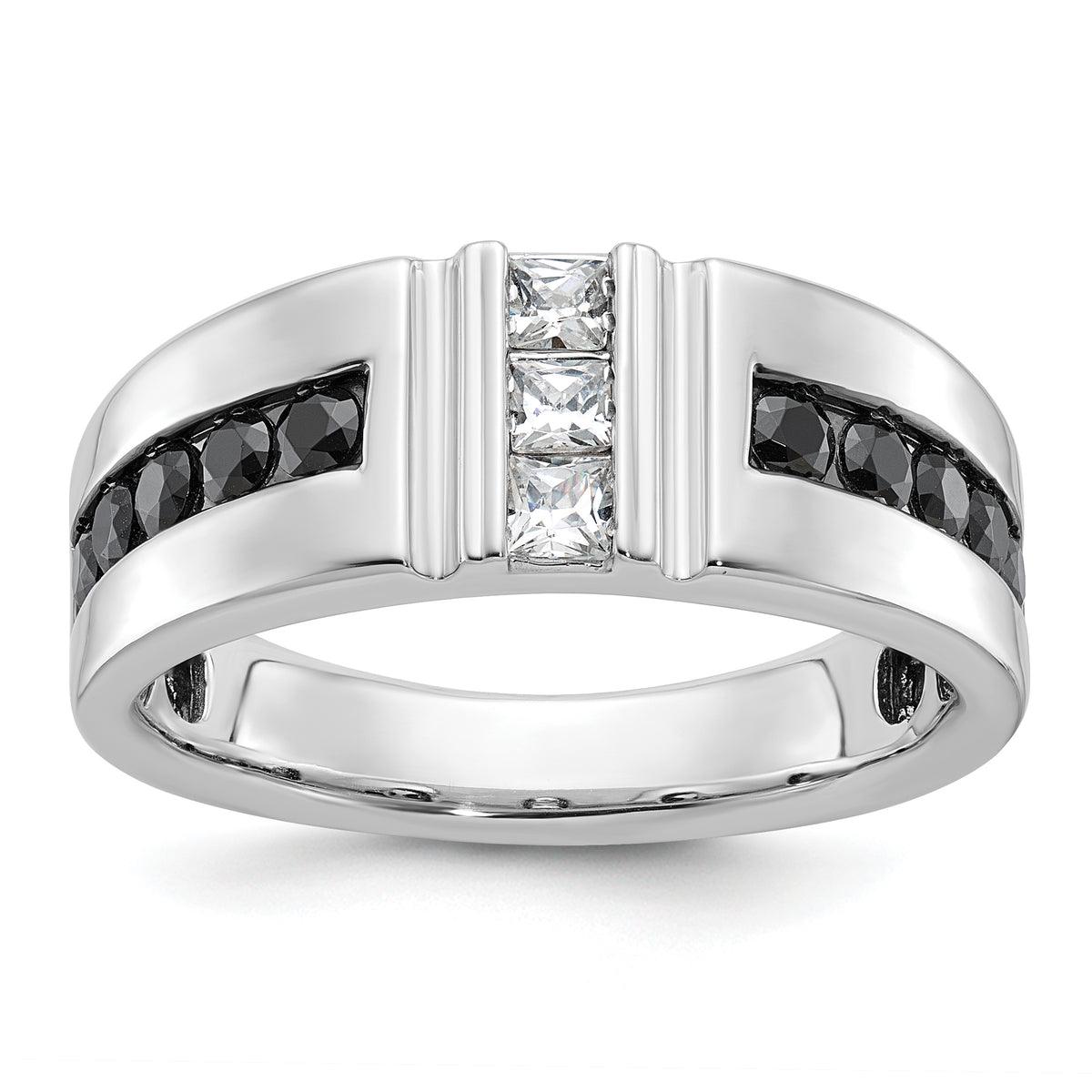 10k White Gold IBGoodman Men's Polished and Grooved Ring Mounting-B64186-0W