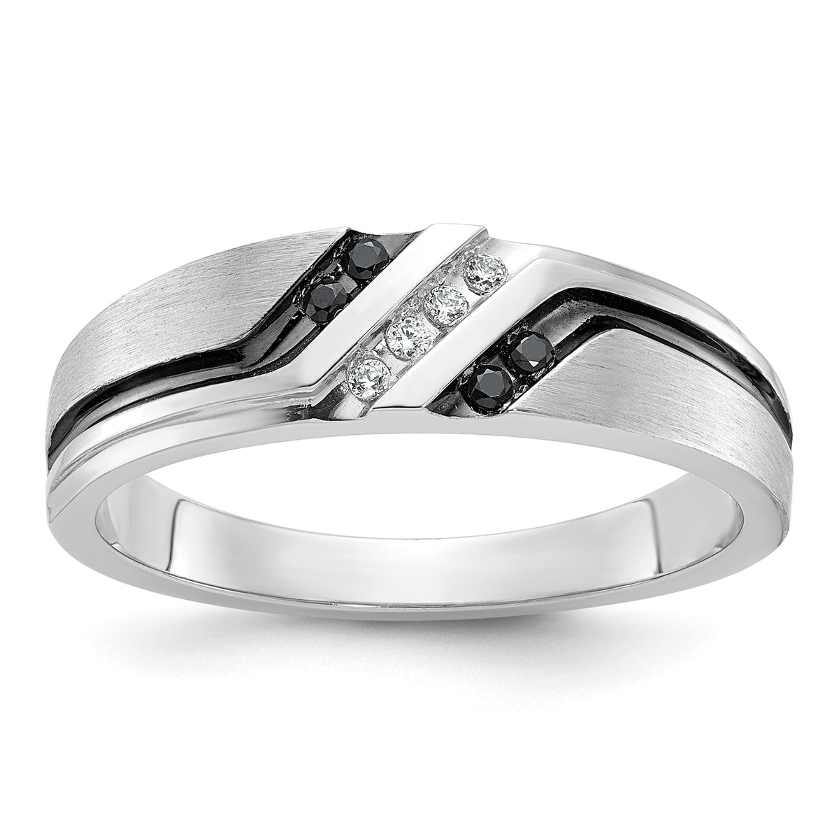 IBGoodman 14k White Gold Polished Satin and Grooved Men's Ring Mounting-B64195-4W
