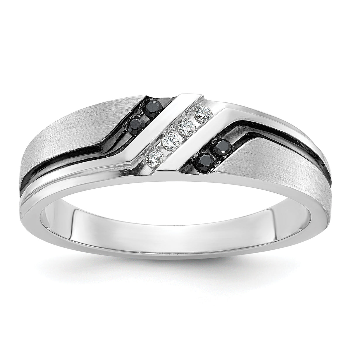 IBGoodman 14k White Gold Polished Satin and Grooved Men's Ring Mounting-B64195