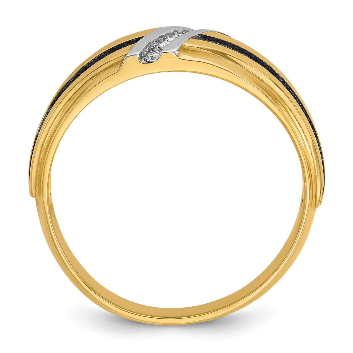 10k w/ White & Black RH IBGoodman Men's Satin Grooved Diamond Ring-B64197