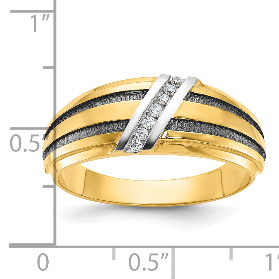 10k w/ White & Black RH IBGoodman Men's Satin Grooved Diamond Ring-B64197