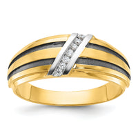 10k w/ White & Black RH IBGoodman Men's Satin Grooved Diamond Ring-B64197