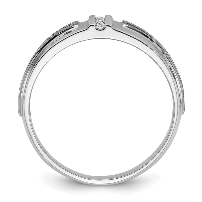 14k White Gold Polished Satin/Grooved 5 Stone Men's Ring Mounting-B64201