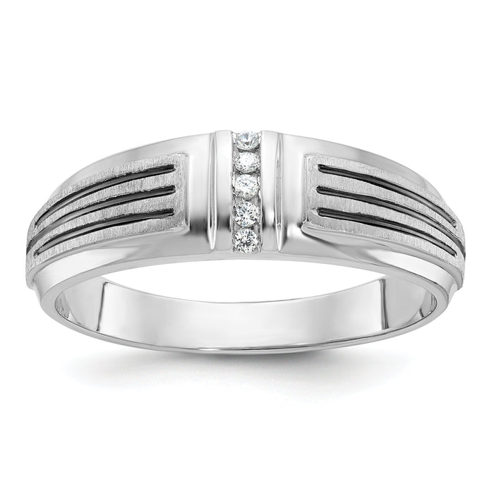 14k White Gold Polished Satin/Grooved 5 Stone Men's Ring Mounting-B64201